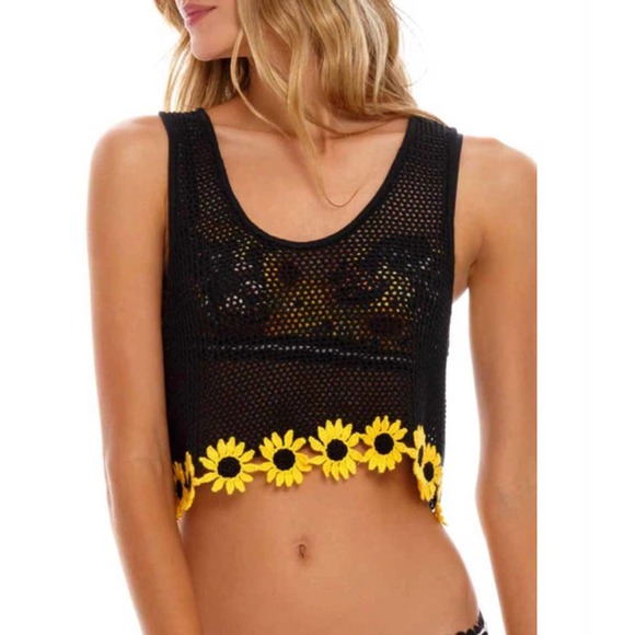 Agua Bendita Tops - Agua Bendita Free People Colaboration Brit Sunshower Crop Top Tank Black Size S
